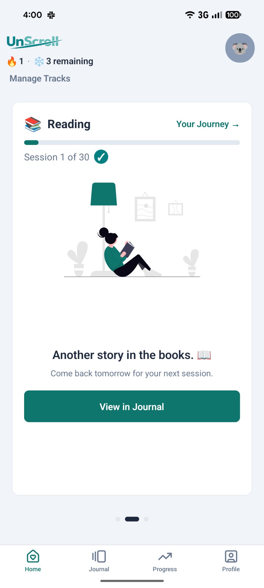 Reading task completed